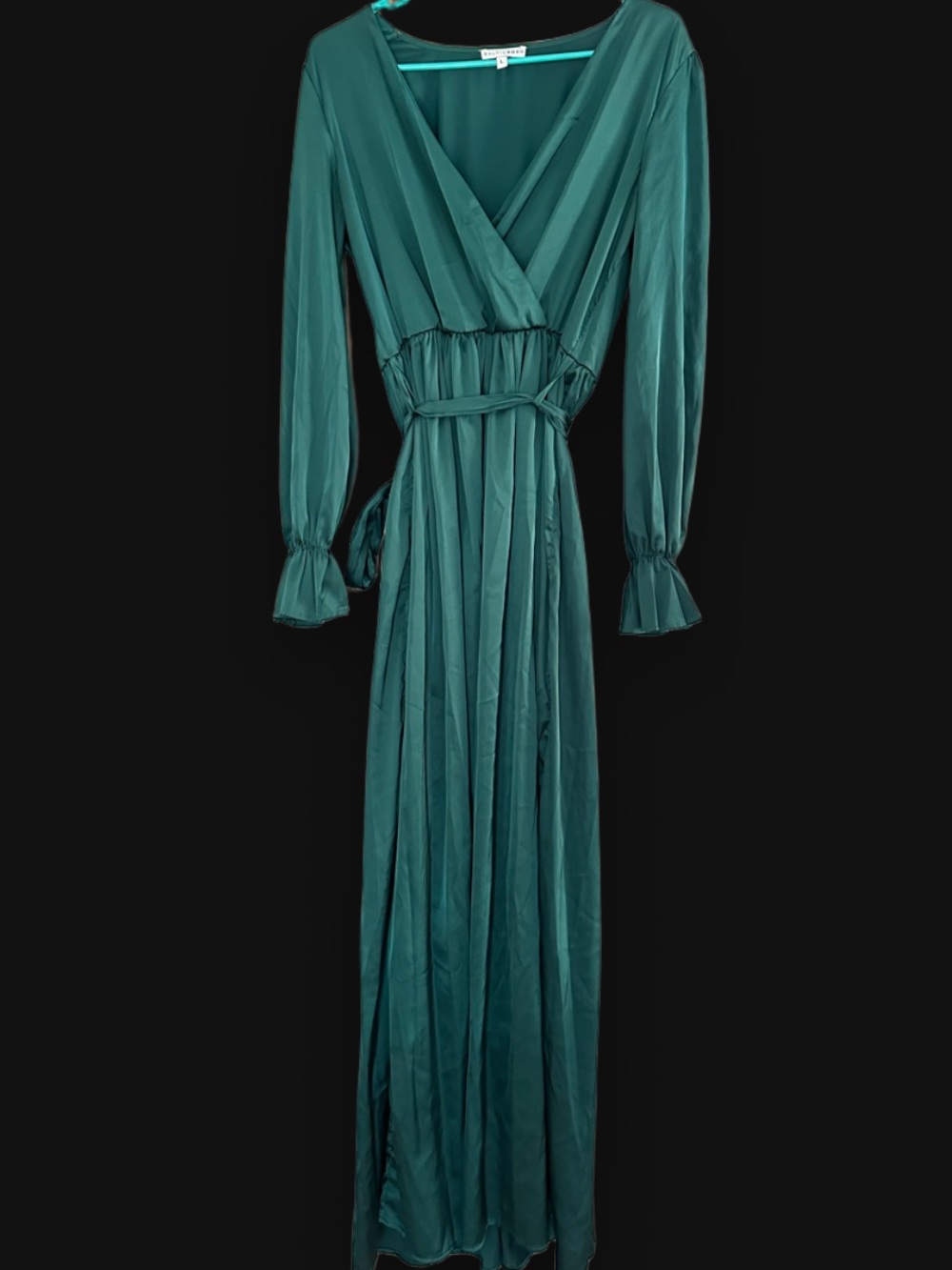 Long Sleeve Emerald Green Satin Maxi Dress